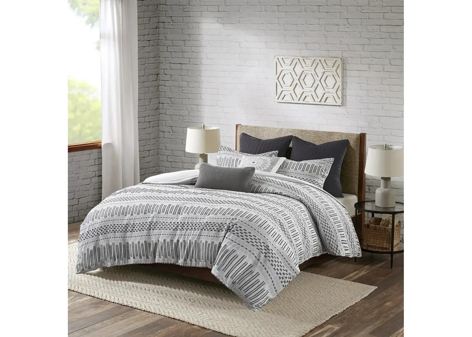 INK+IVY Rhea Grey/Black Cotton Jacquard Comforter Mini Set