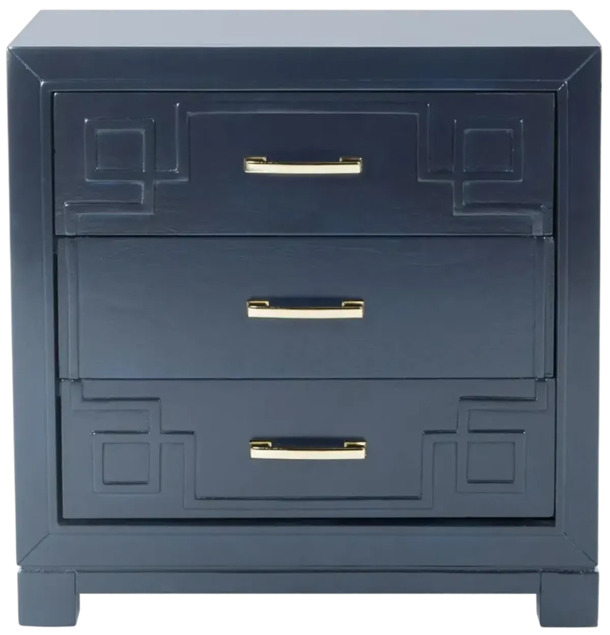 RAINA THREE DRAWER GREEK KEY NIGHT STAND 