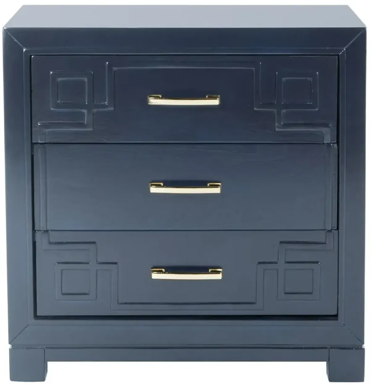 RAINA THREE DRAWER GREEK KEY NIGHT STAND 