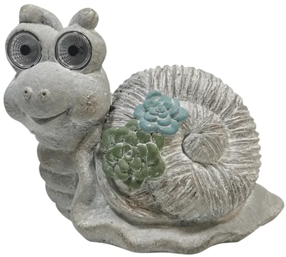 12" Snail With Succulents And Solar Eyes, Grey