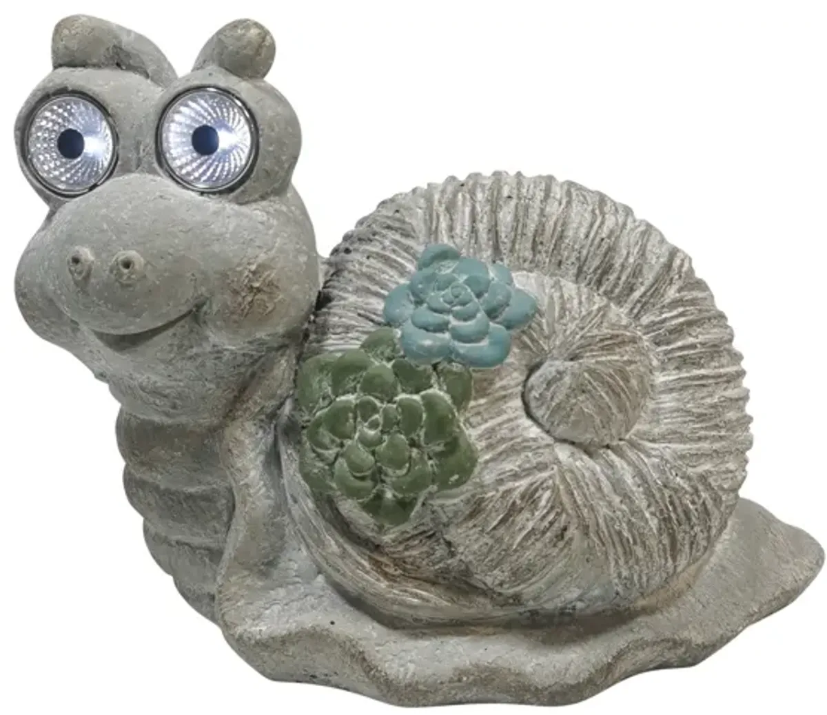 12" Snail With Succulents And Solar Eyes, Grey