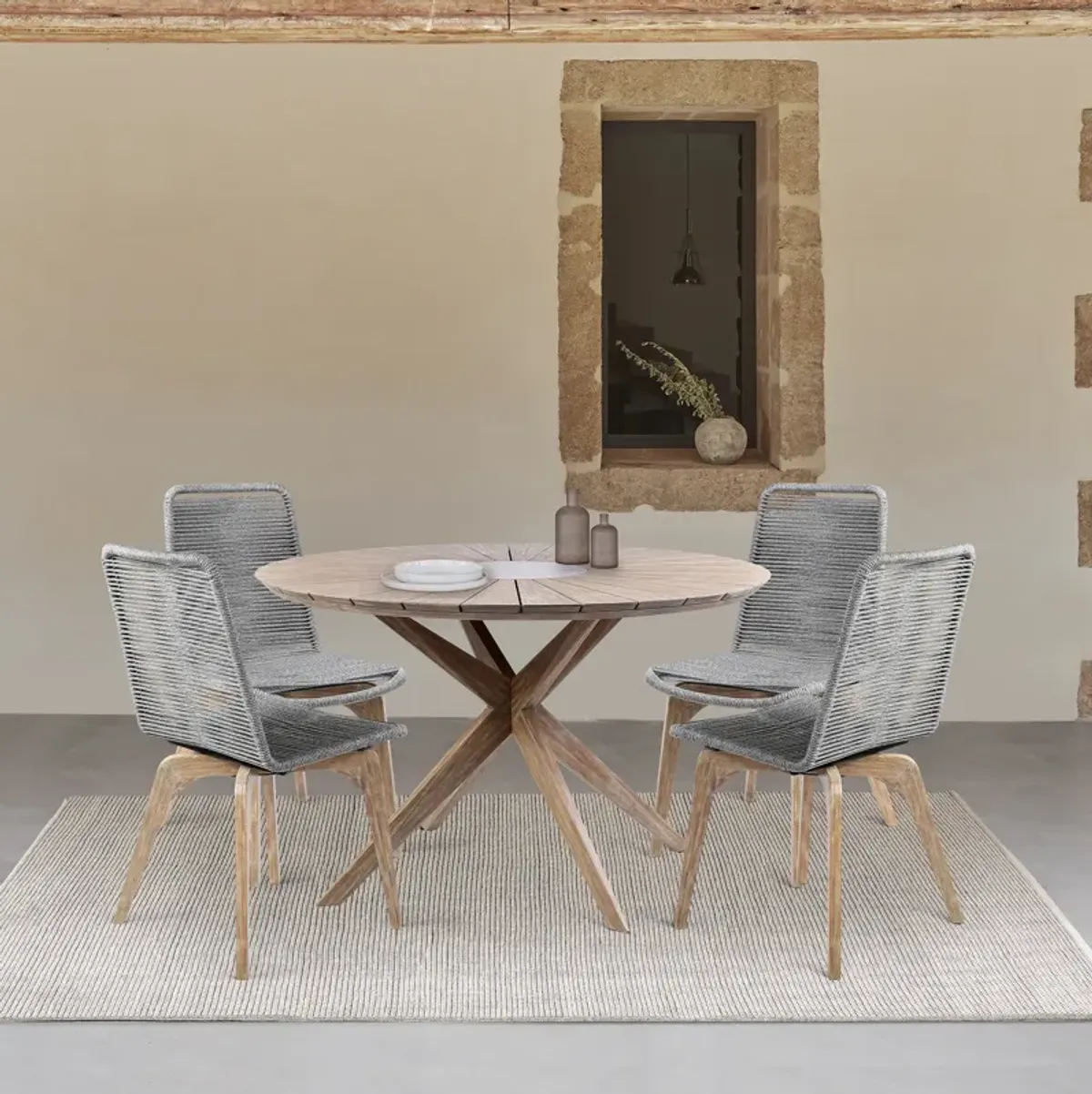 Sachi and Island Outdoor 5 Piece Light Eucalyptus and Concrete Dining Set