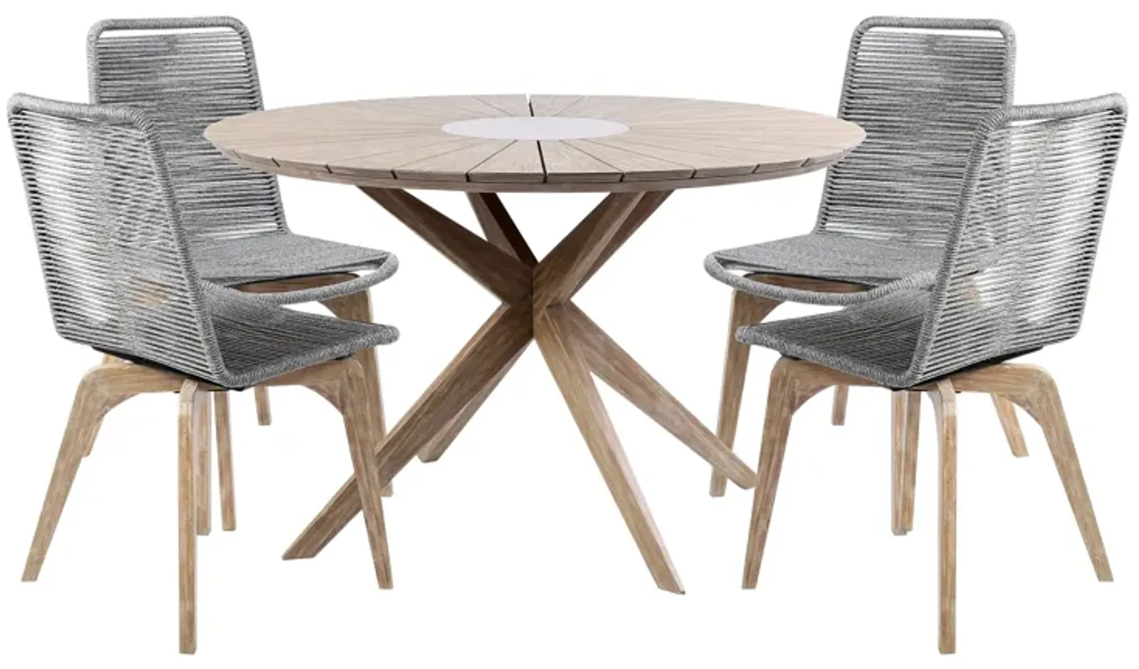 Sachi and Island Outdoor 5 Piece Light Eucalyptus and Concrete Dining Set