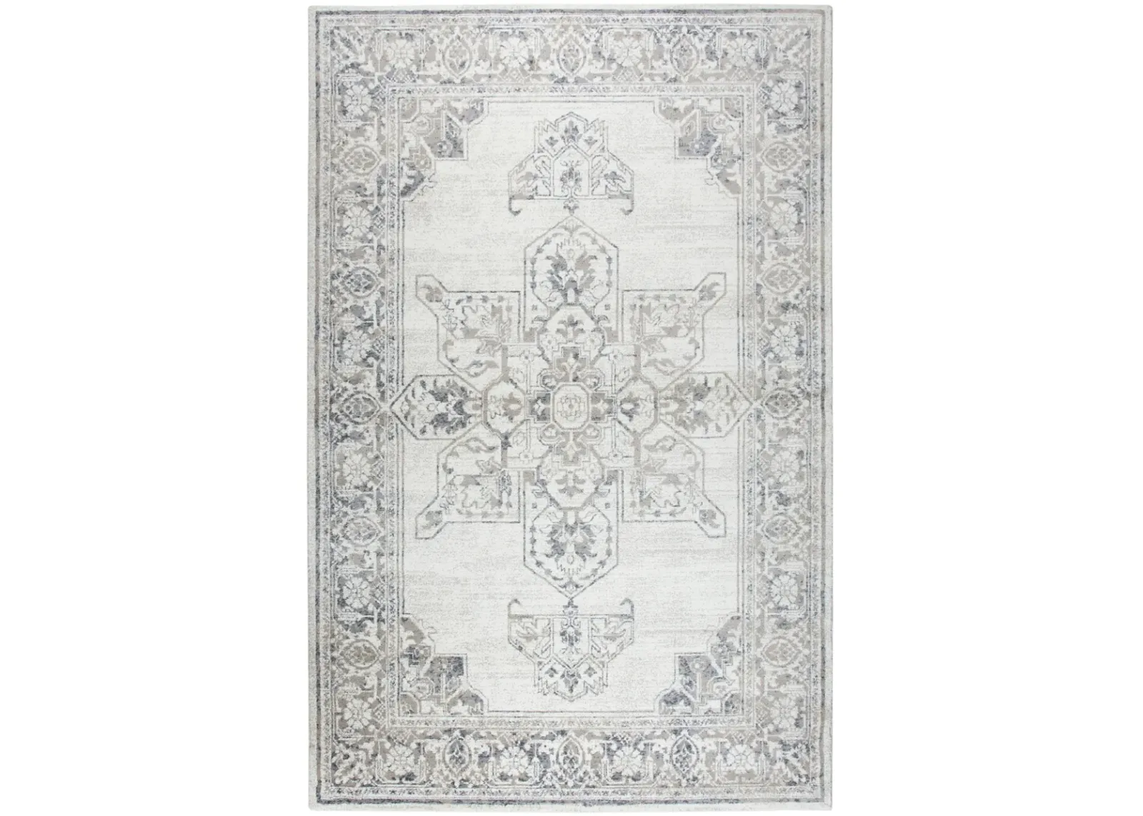 Panache Natural/Beige Central Medallion Motif Distress  Polypropylene 6'7" x 9'6" Rectangle Rug