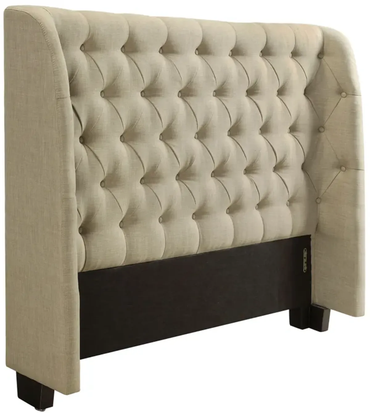 Levi Queen-size Wingback Upholstered Headboard in Toast Linen