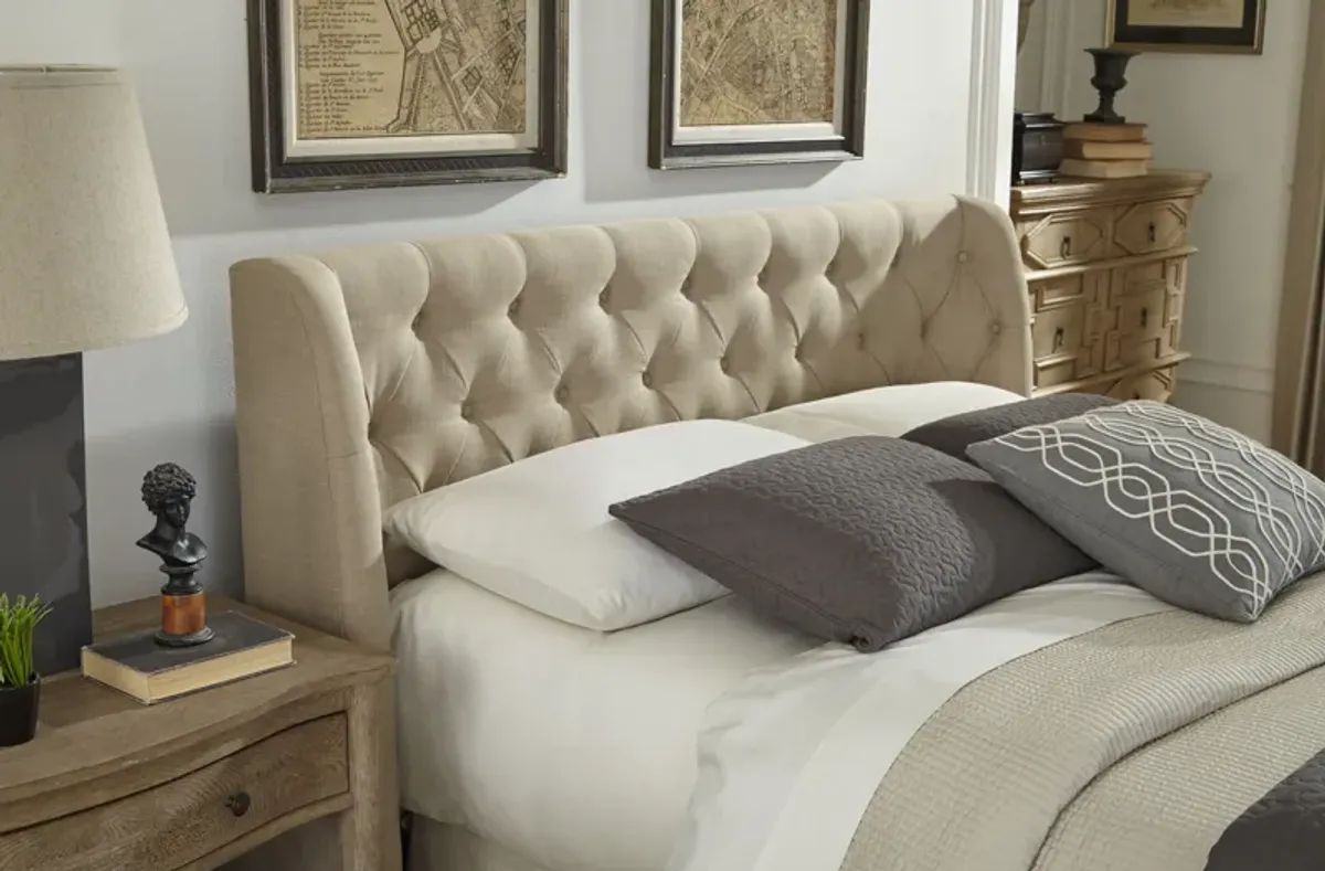 Levi Queen-size Wingback Upholstered Headboard in Toast Linen