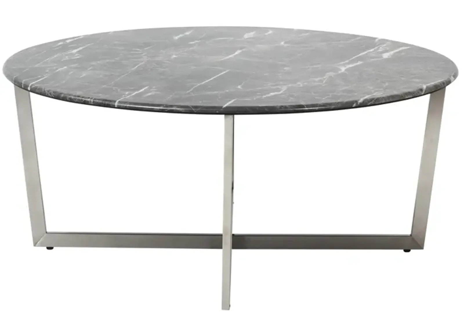 Llona 36" Round Coffee Table in Black Marble Melamine with Brushed Stainless Steel Base