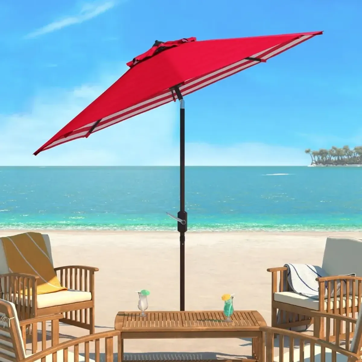 Athens inside Out Striped 9ft Crank Outdoor Auto Tilt Umbrella