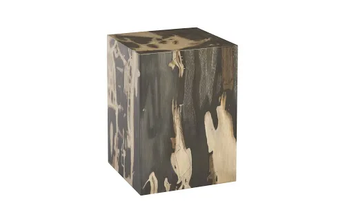 cast petrified wood stool, resin, square