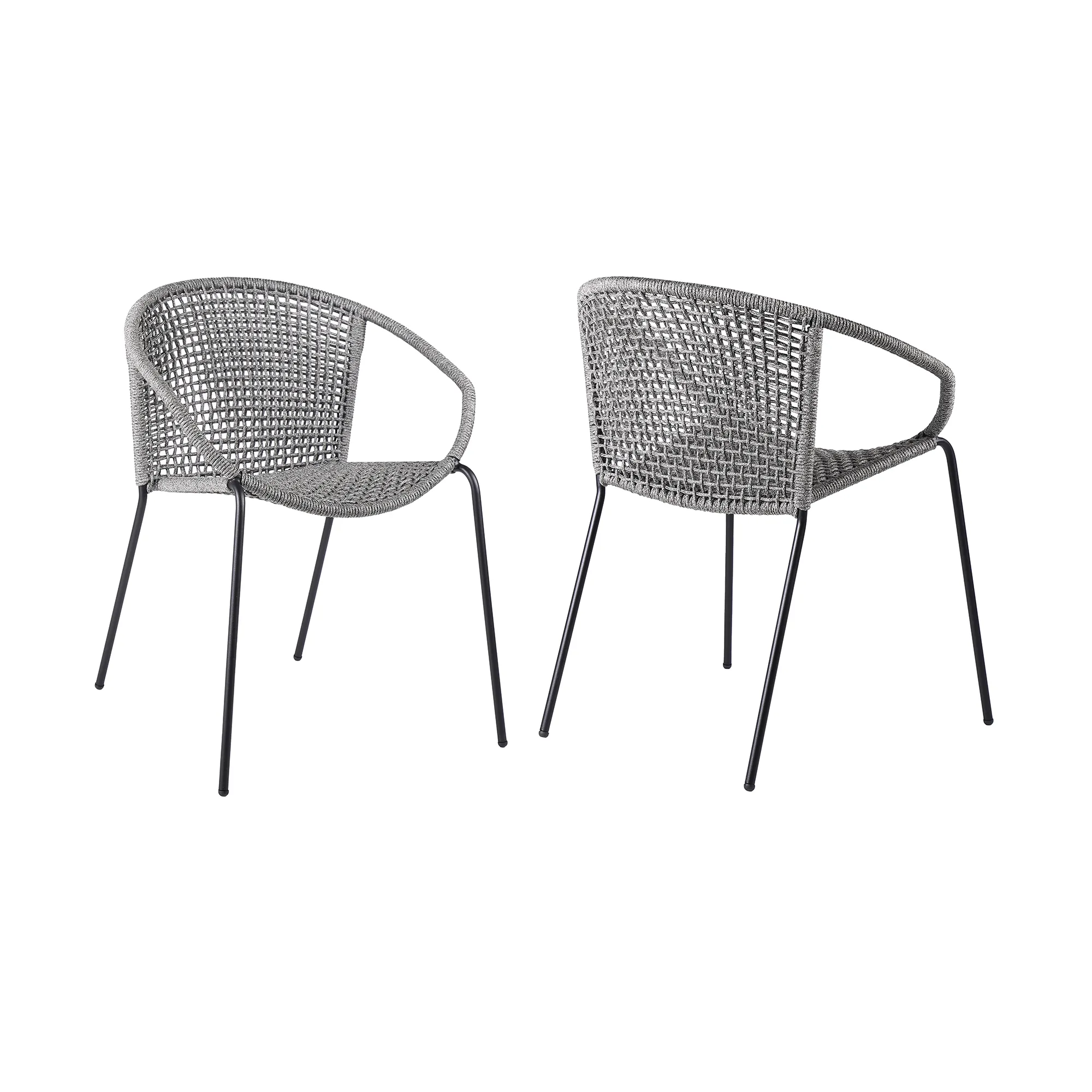 Snack Indoor Outdoor Stackable Steel Dining Chair with Grey Rope - Set of 2