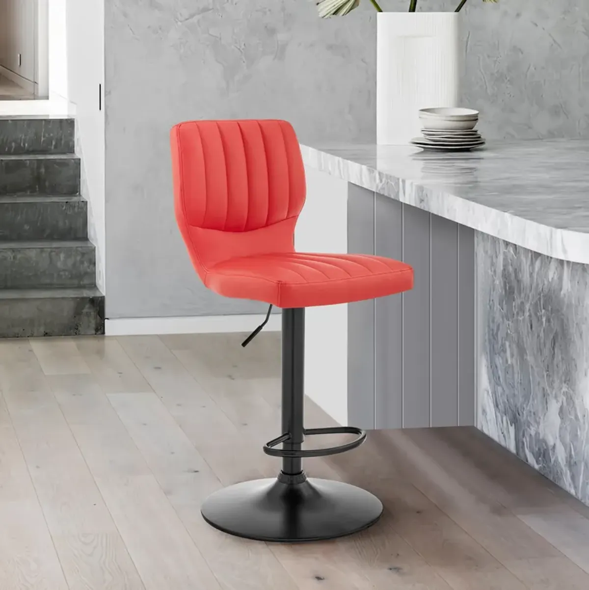 Bardot Adjustable Height Red Faux Leather Swivel Bar Stool