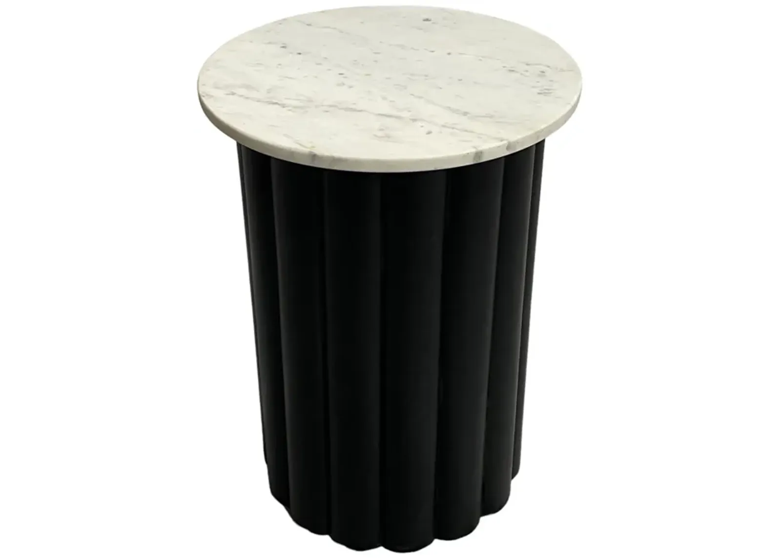 20" Large Ribbed Accent Table Marble Top, Blk/grn