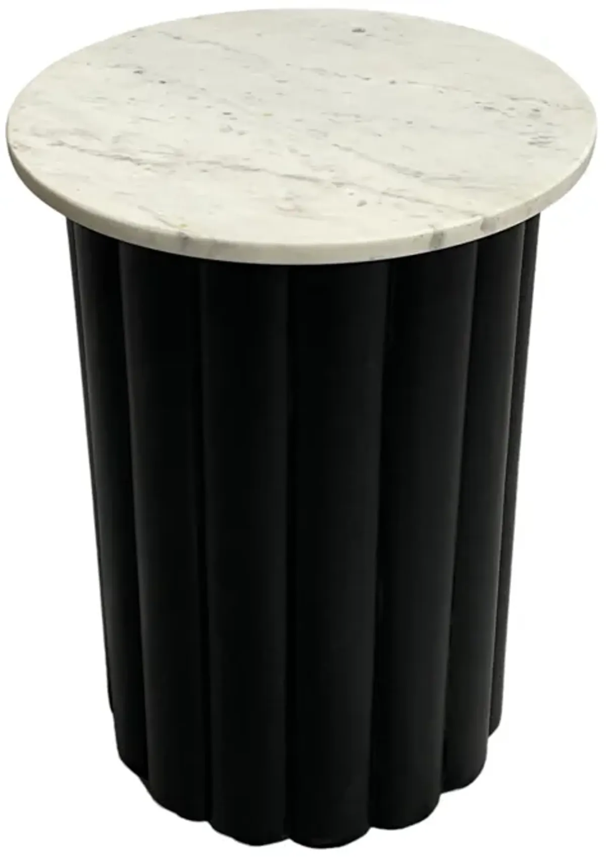 20" Large Ribbed Accent Table Marble Top, Blk/grn