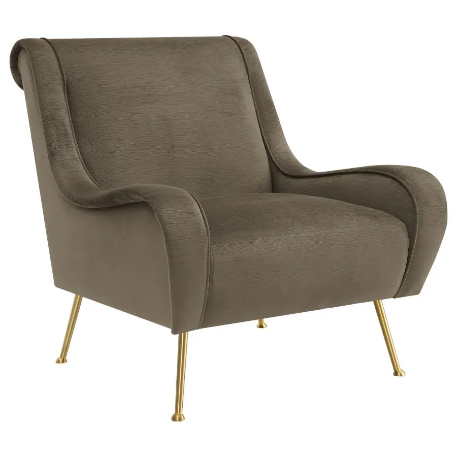 Ricci Upholstered Saddle Arms Accent Chair Truffle and Gold