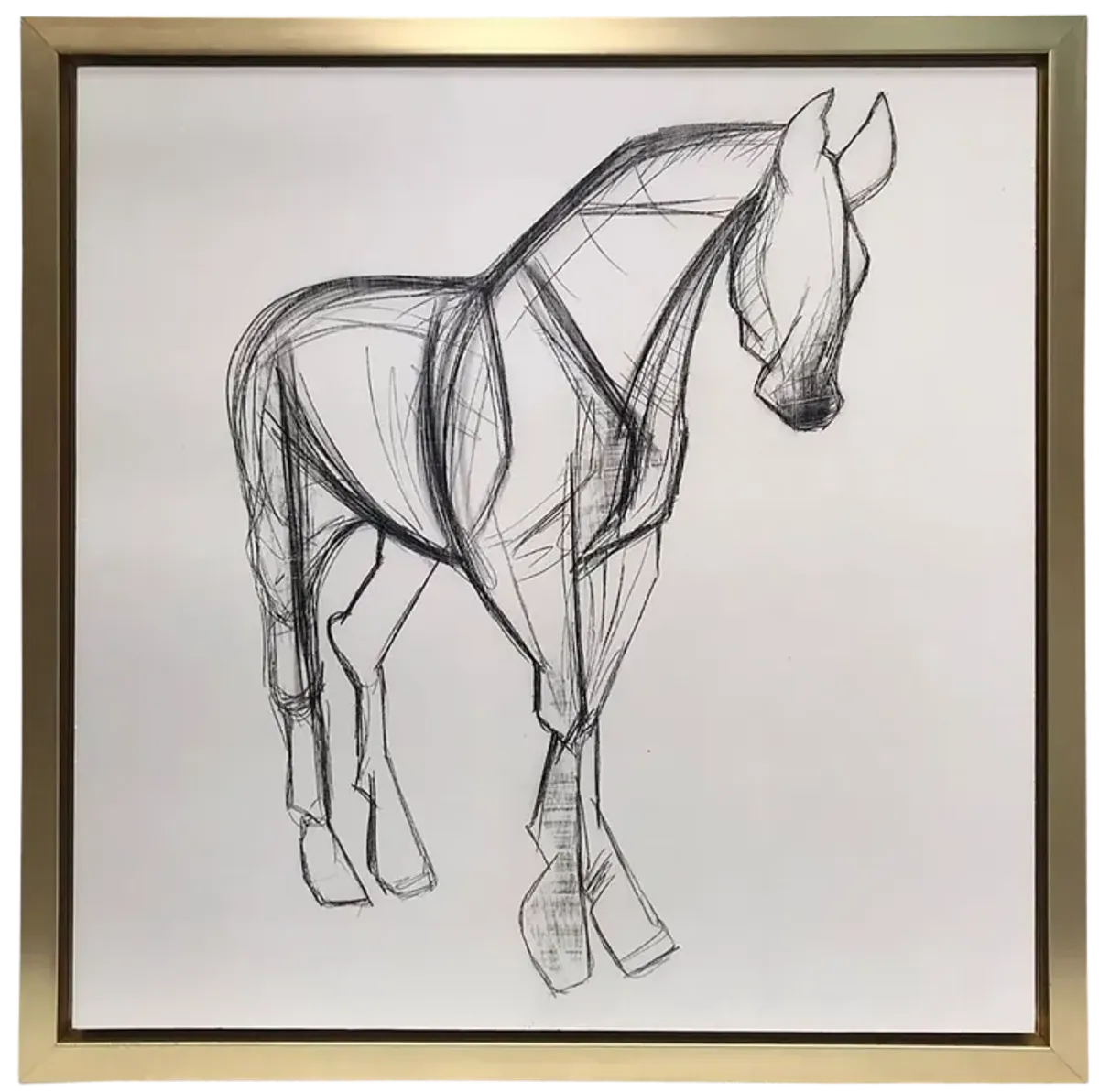 47x47, Hand Painted Elegant Horse Sketch, Blk/wht