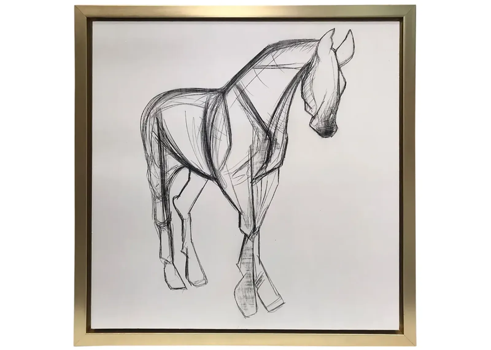 47x47, Hand Painted Elegant Horse Sketch, Blk/wht