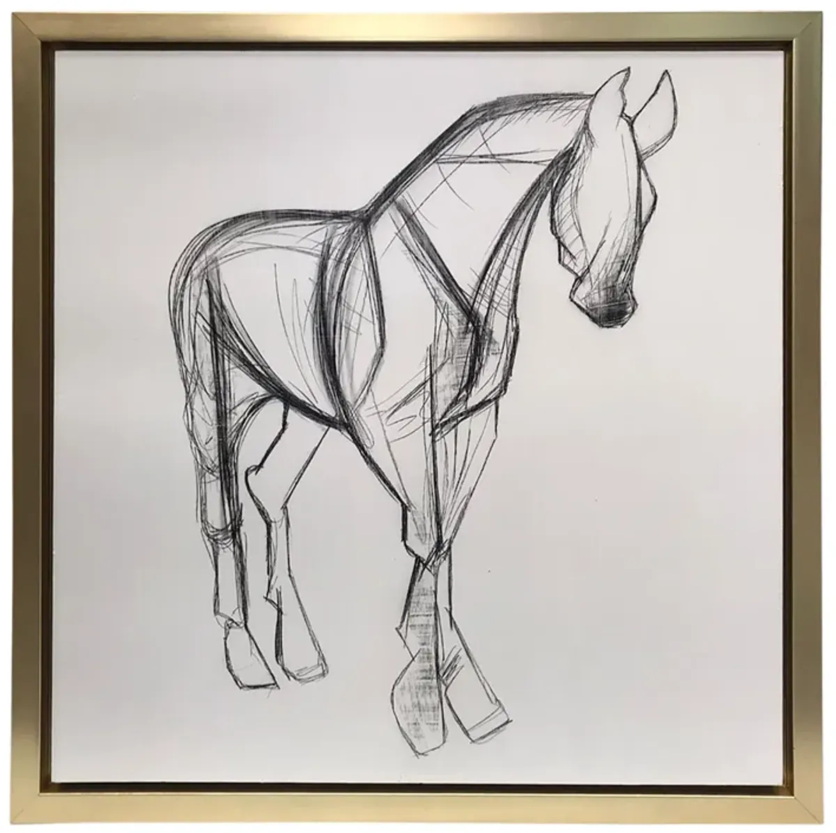 47x47, Hand Painted Elegant Horse Sketch, Blk/wht