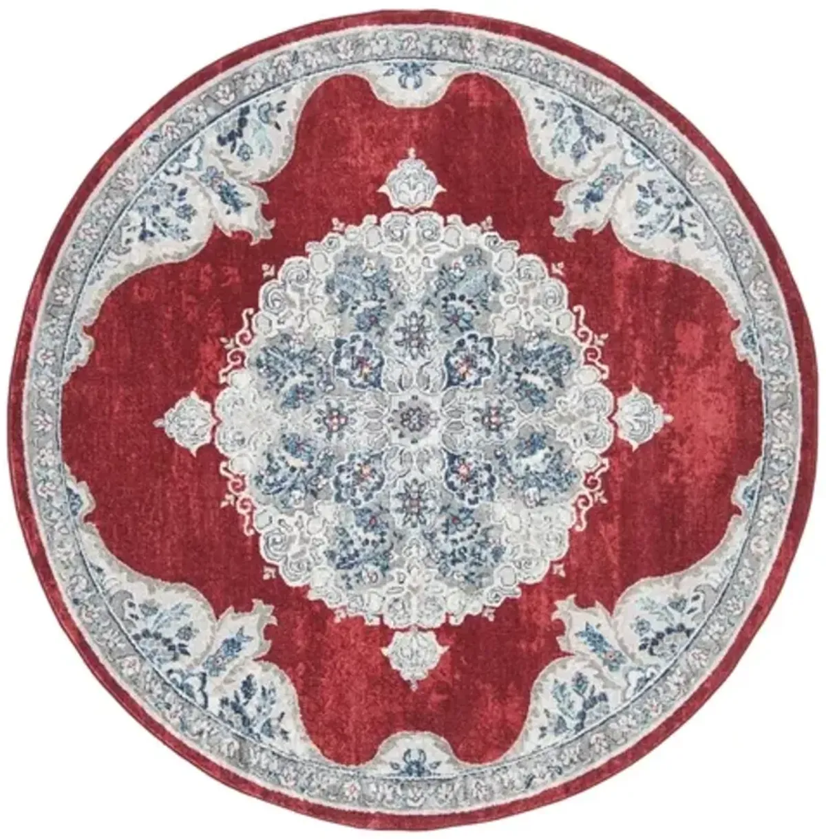 Brentwood 867 Red / Ivory 3' X 3' Round Round Powerloomed Rug