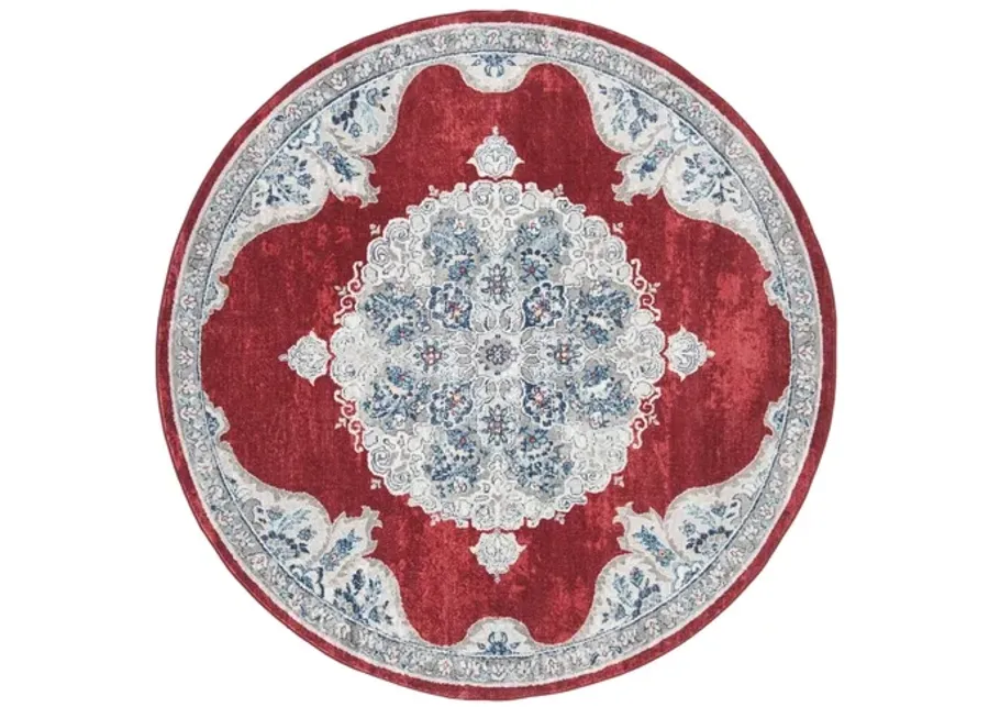 Brentwood 867 Red / Ivory 3' X 3' Round Round Powerloomed Rug