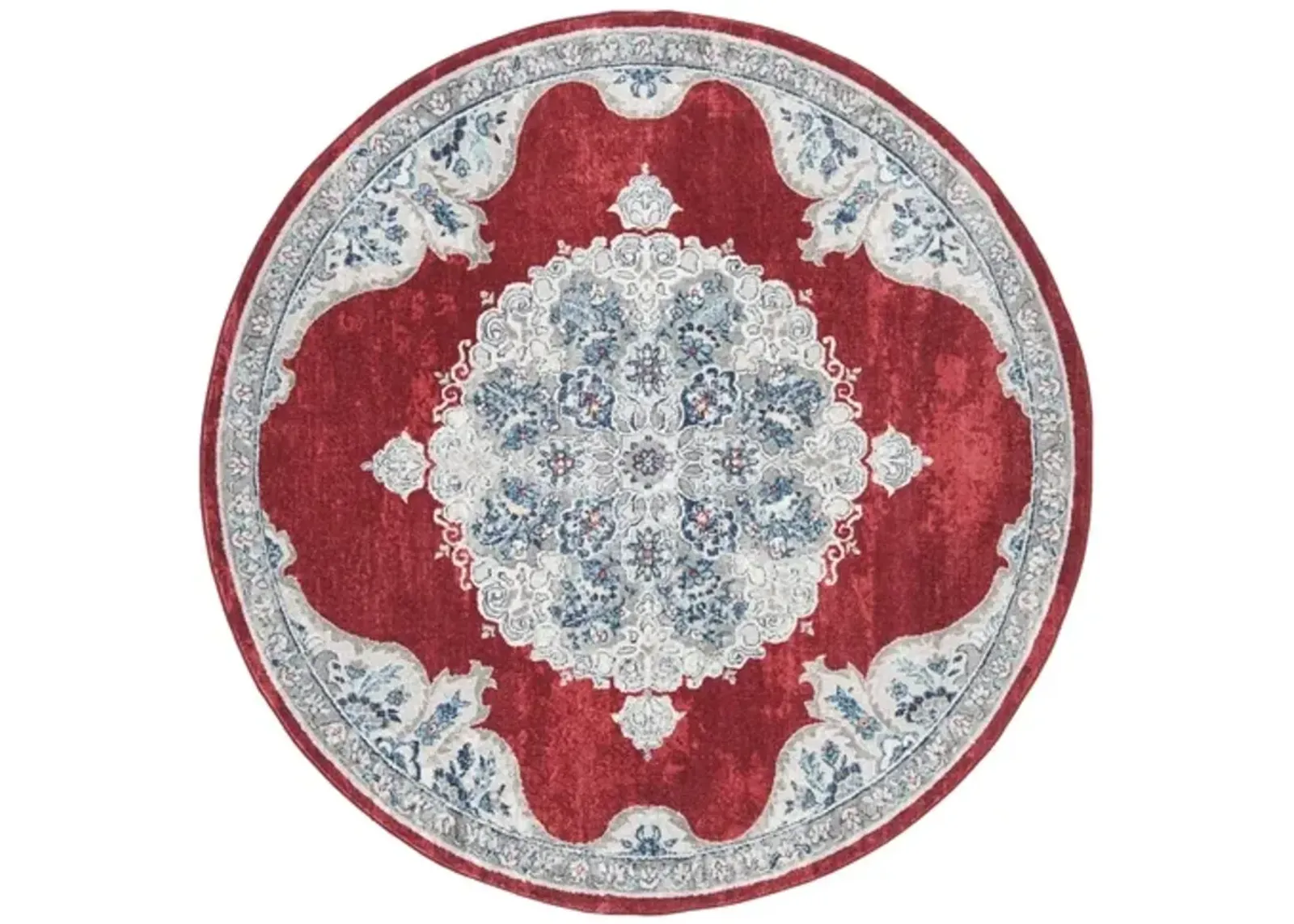 Brentwood 867 Red / Ivory 3' X 3' Round Round Powerloomed Rug