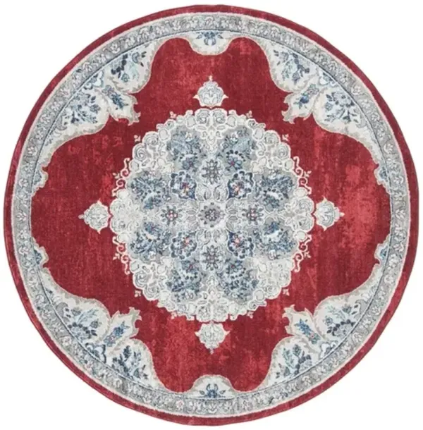 Brentwood 867 Red / Ivory 3' X 3' Round Round Powerloomed Rug