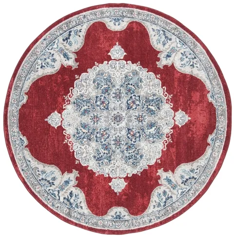 Brentwood 867 Red / Ivory 3' X 3' Round Round Powerloomed Rug