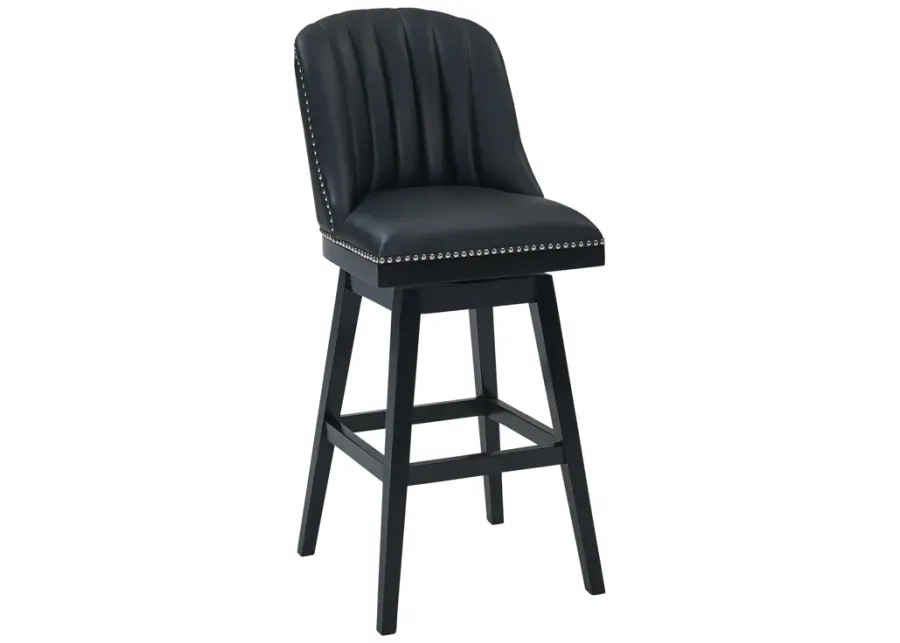 Journey 26" Counter Height Swivel Black Faux Leather and Black Wood Bar Stool