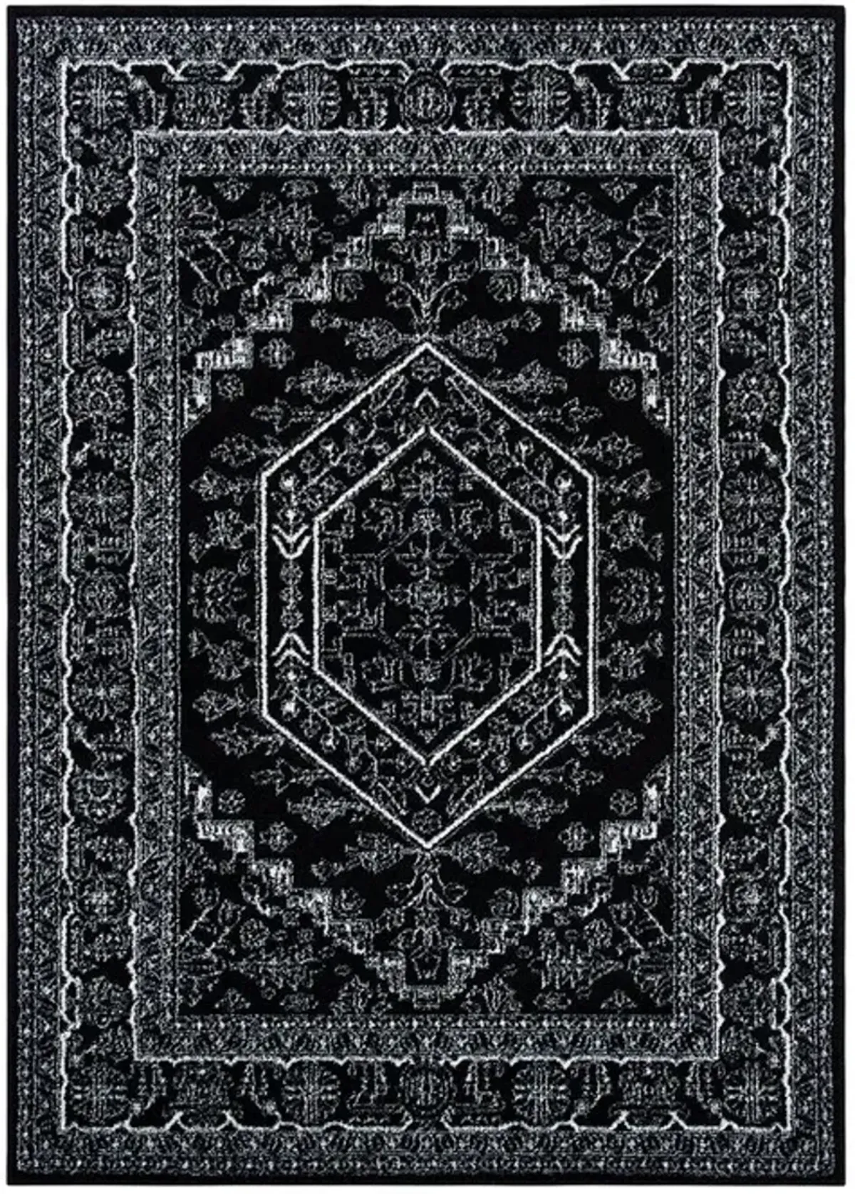 Adirondack Contemporary Black / Ivory 5'-1" X 7'-6" Powerloomed Rug