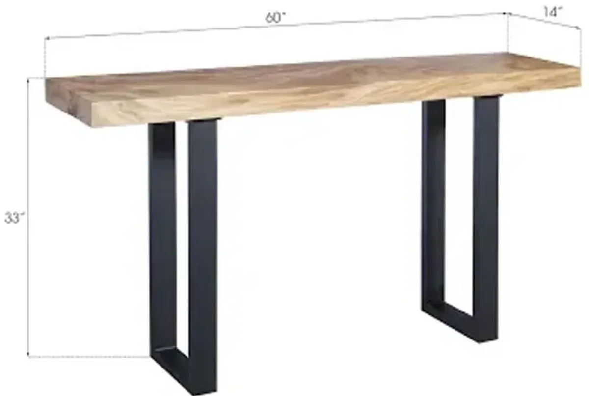 origins straight edge console table, metal u legs, matte, black