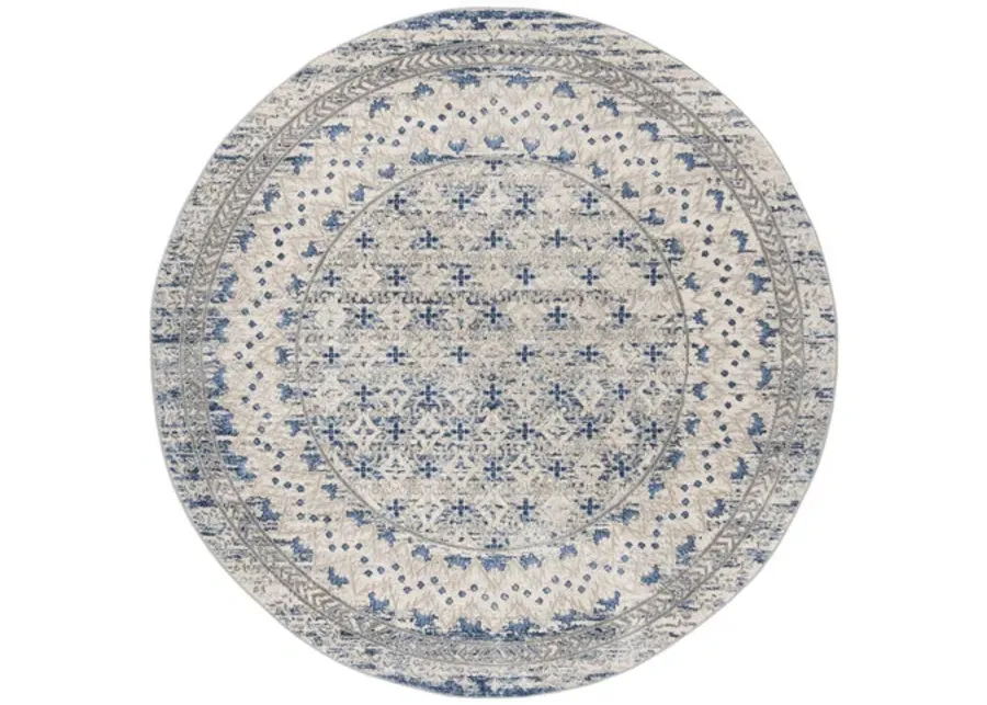 Brentwood 899 Light Grey / Blue 9' X 9' Round Round Powerloomed Rug