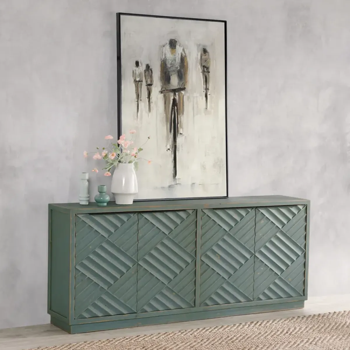 Lagos 90" Reclaimed Pine Wood Teal Sideboard