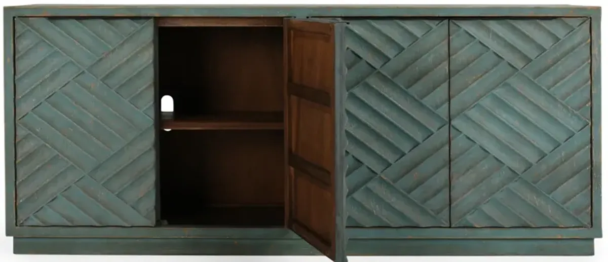 Lagos 90" Reclaimed Pine Wood Teal Sideboard