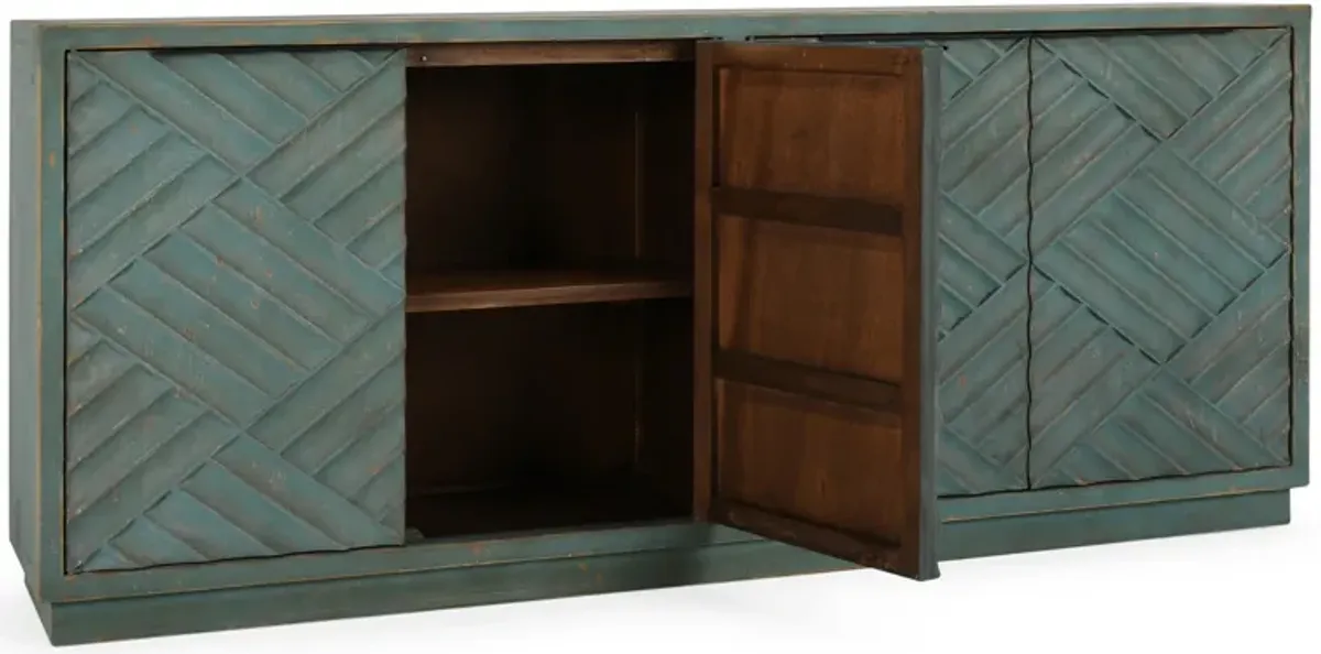 Lagos 90" Reclaimed Pine Wood Teal Sideboard