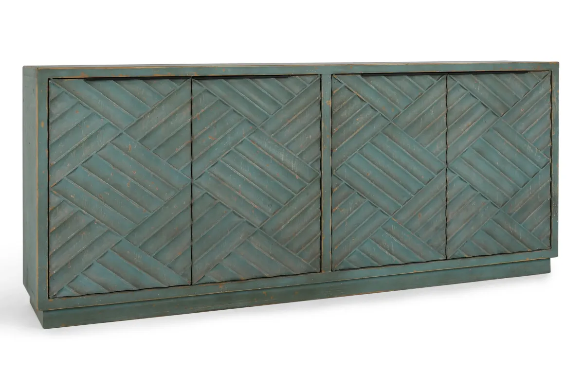 Lagos 90" Reclaimed Pine Wood Teal Sideboard