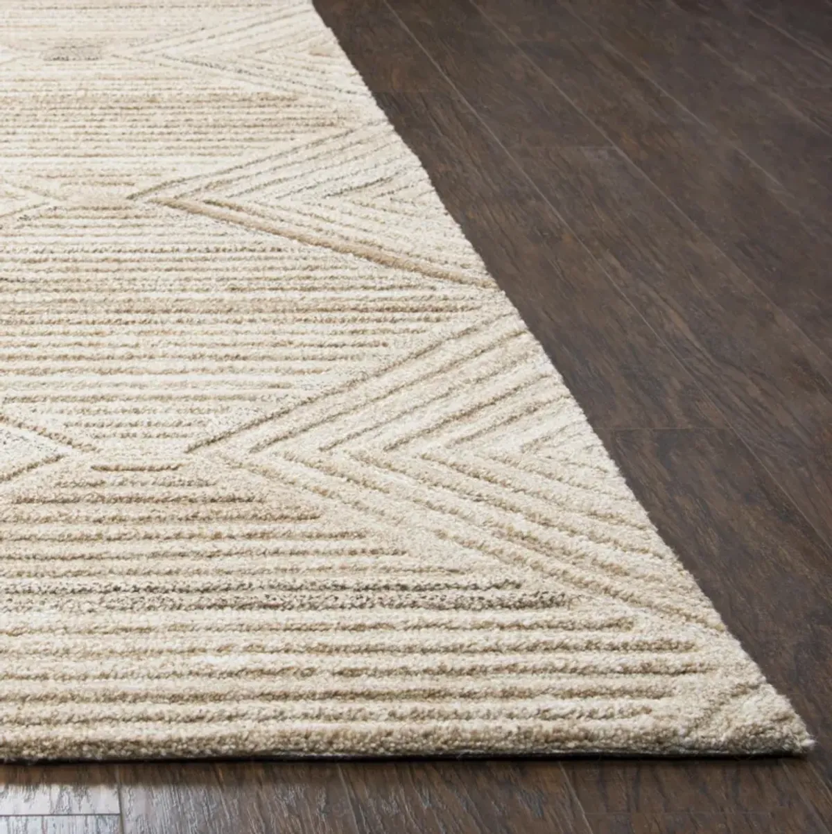 Suffolk Tan/Natural Geometric/Solid Wool 10' x 13' Rectangle Rug