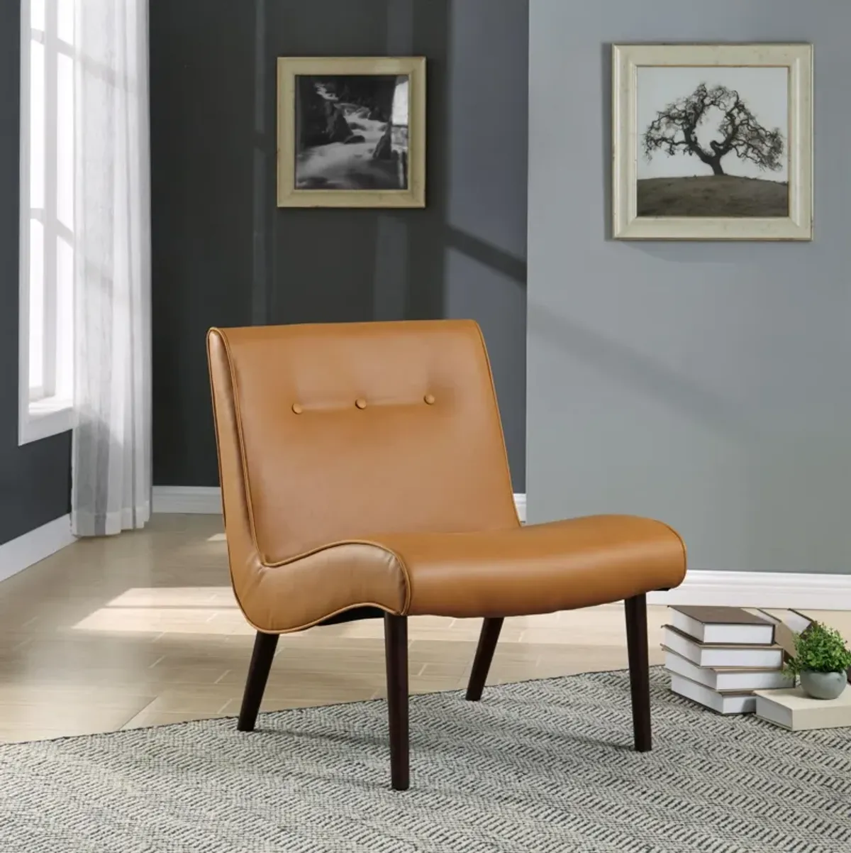 alexis bonded leather accent chair wenge legs, vintage caramel