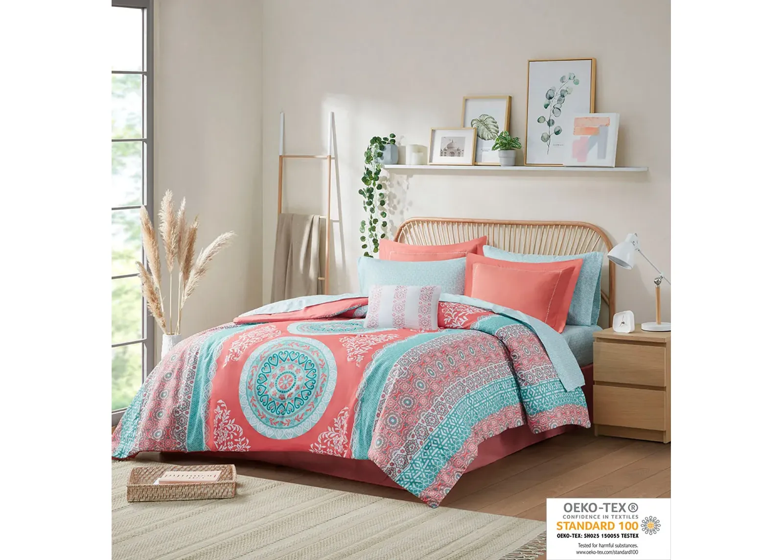 Intelligent Design Loretta Coral Boho Comforter Set with Bed Sheets