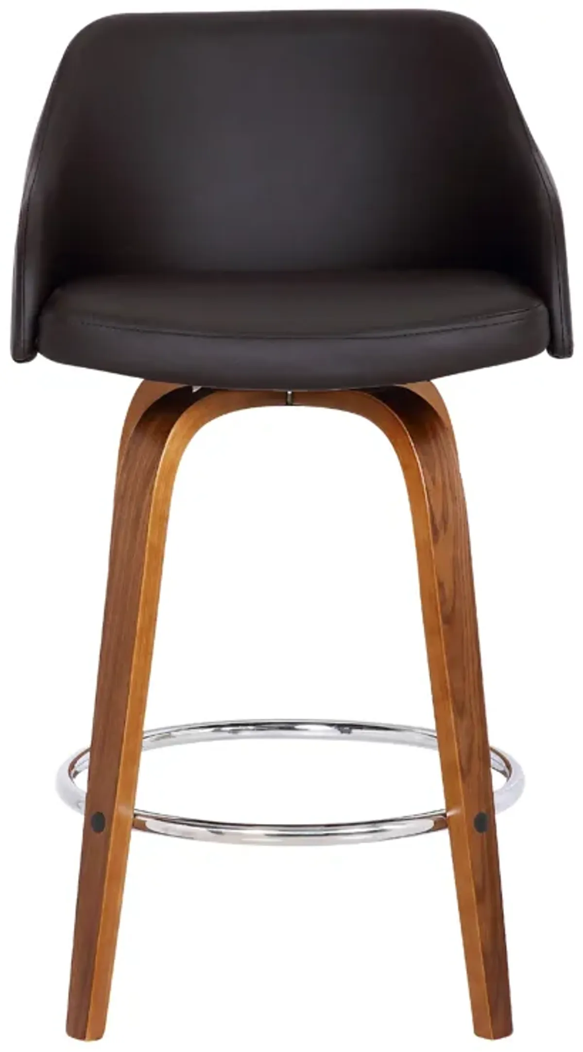 Alec 30" Bar Height Swivel Brown Faux Leather and Walnut Wood Bar Stool