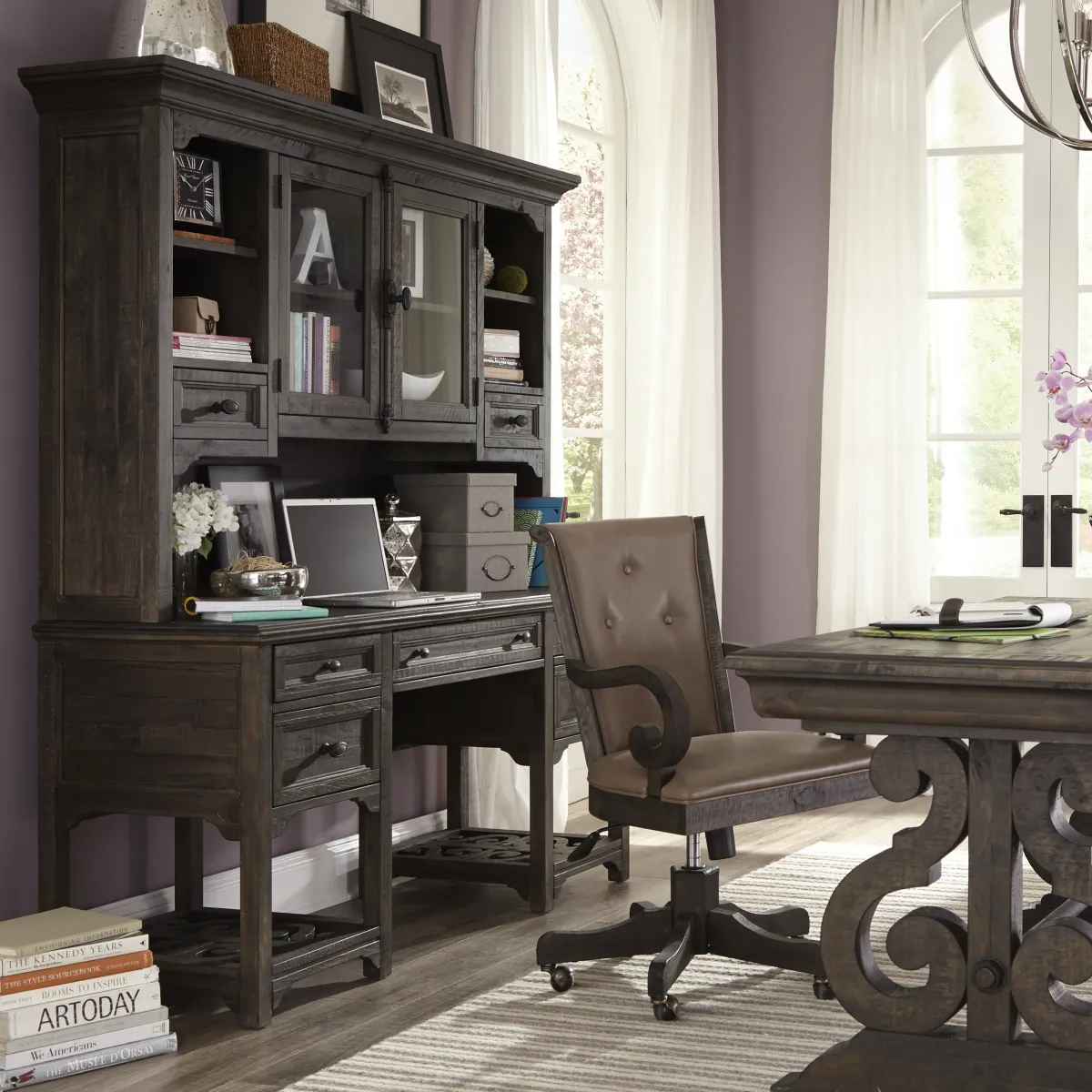 Bellamy Desk with Hutch in Weathered Peppercorn