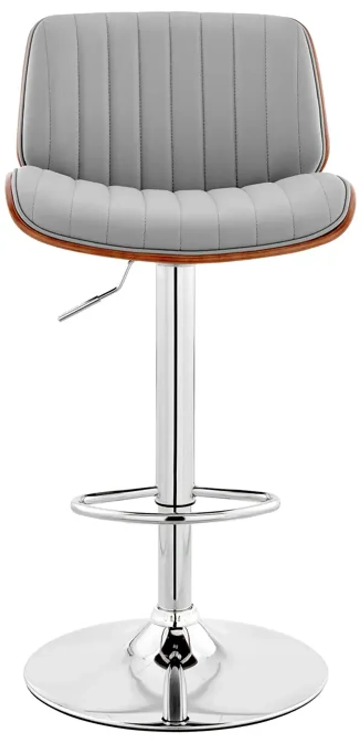 Brock Adjustable Gray Faux Leather and Walnut Wood with Chrome Finish Bar Stool