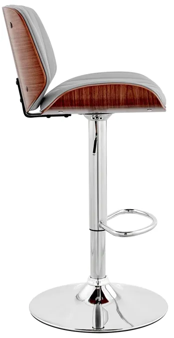 Brock Adjustable Gray Faux Leather and Walnut Wood with Chrome Finish Bar Stool