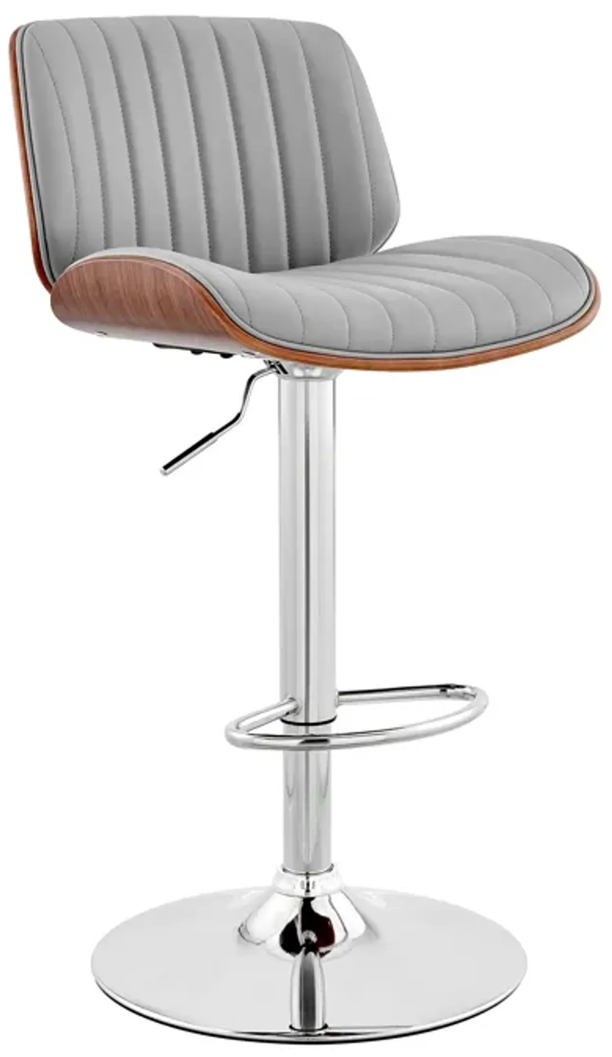 Brock Adjustable Gray Faux Leather and Walnut Wood with Chrome Finish Bar Stool