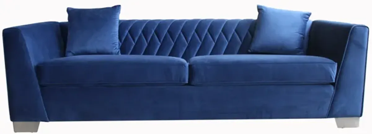 Cambridge Contemporary Sofa in Brushed Stainless Steel and Blue Velvet