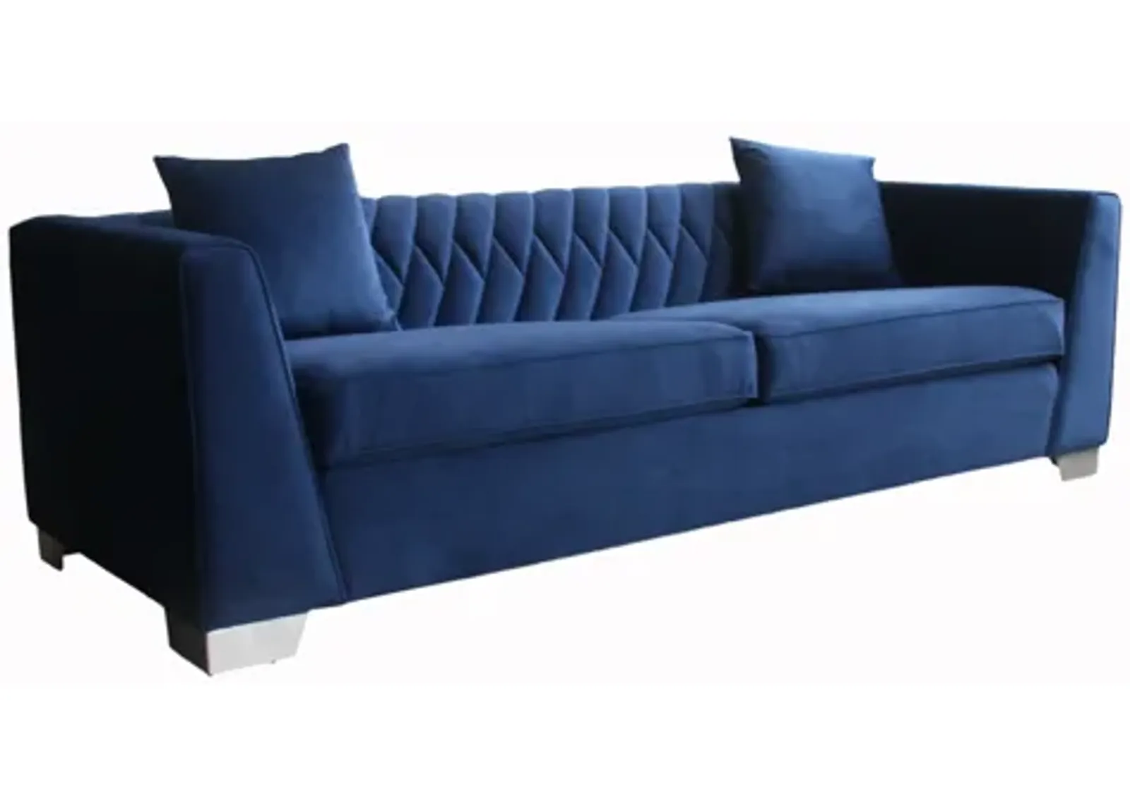 Cambridge Contemporary Sofa in Brushed Stainless Steel and Blue Velvet