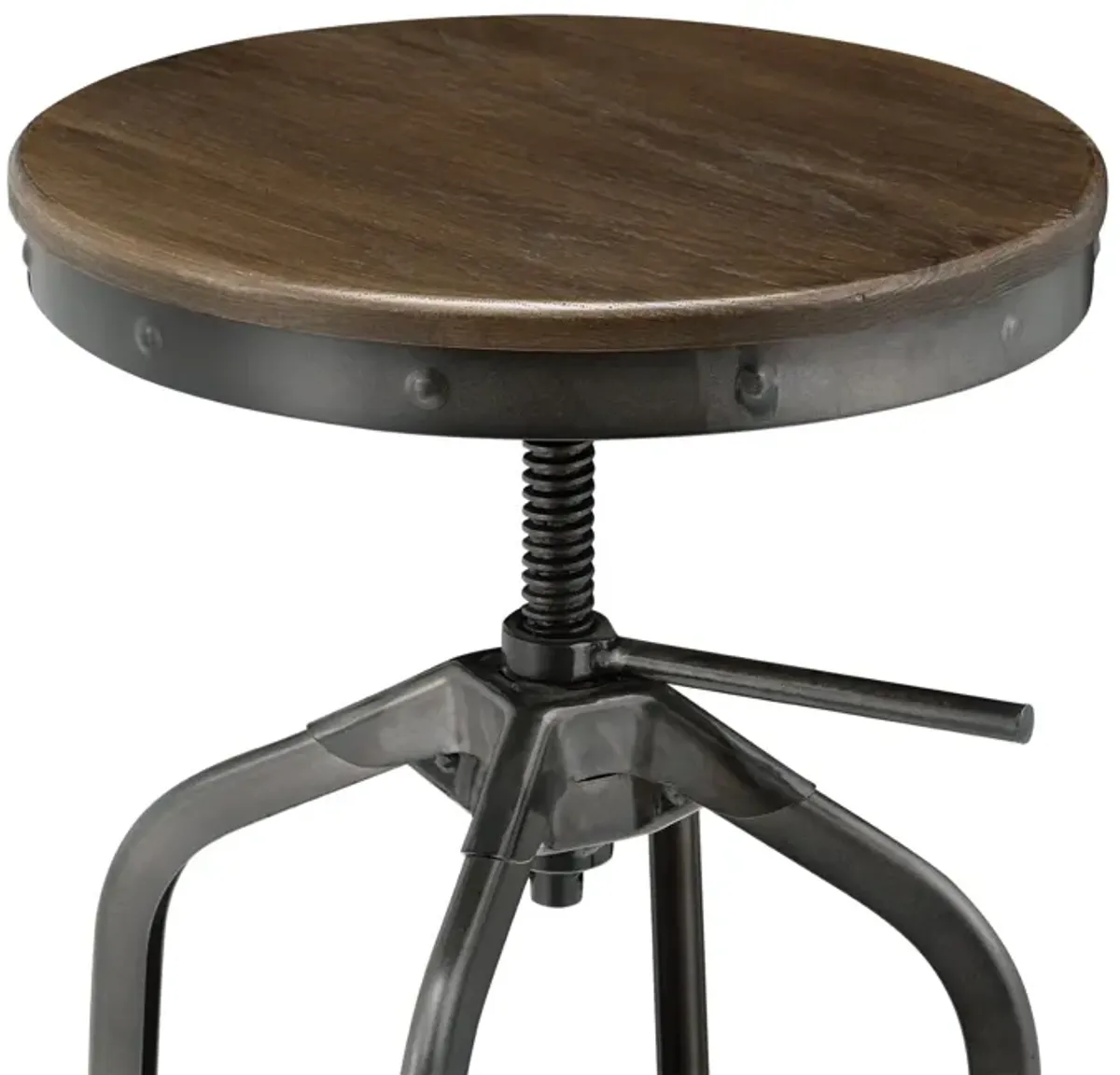 industrial vintage bar stool gunmetal legs, walnut