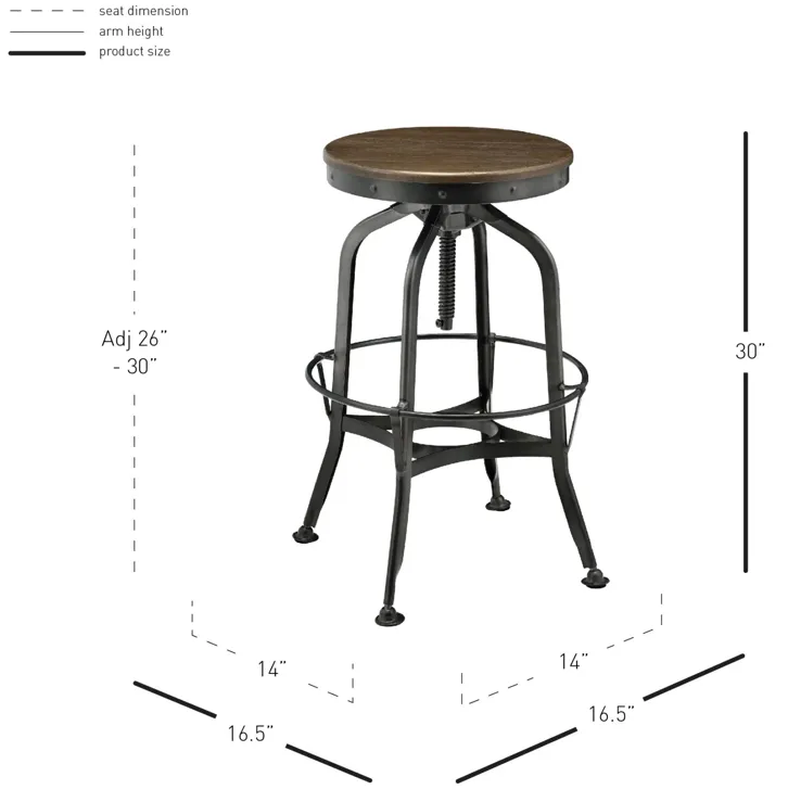 industrial vintage bar stool gunmetal legs, walnut