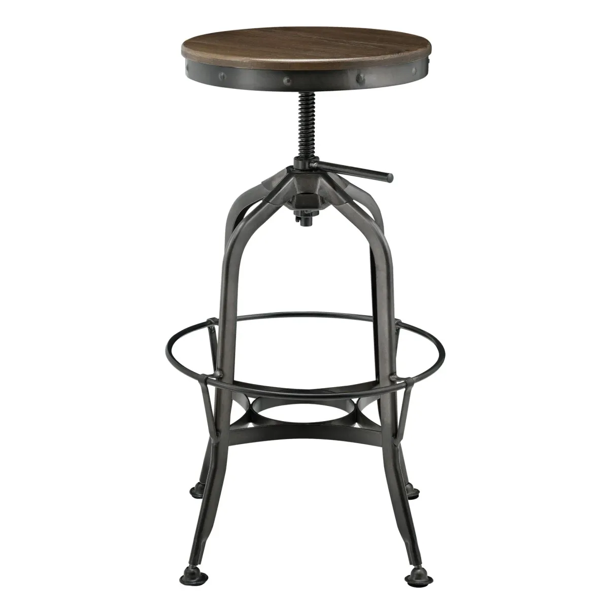 industrial vintage bar stool gunmetal legs, walnut