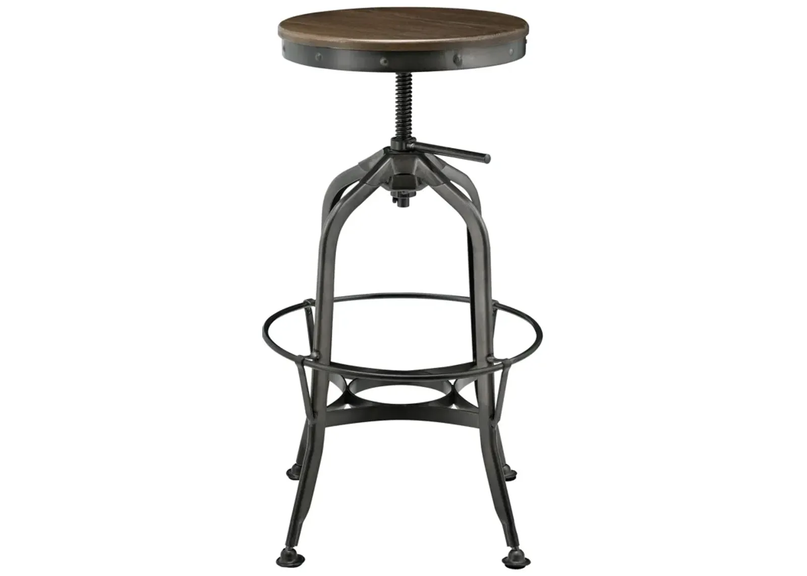 industrial vintage bar stool gunmetal legs, walnut