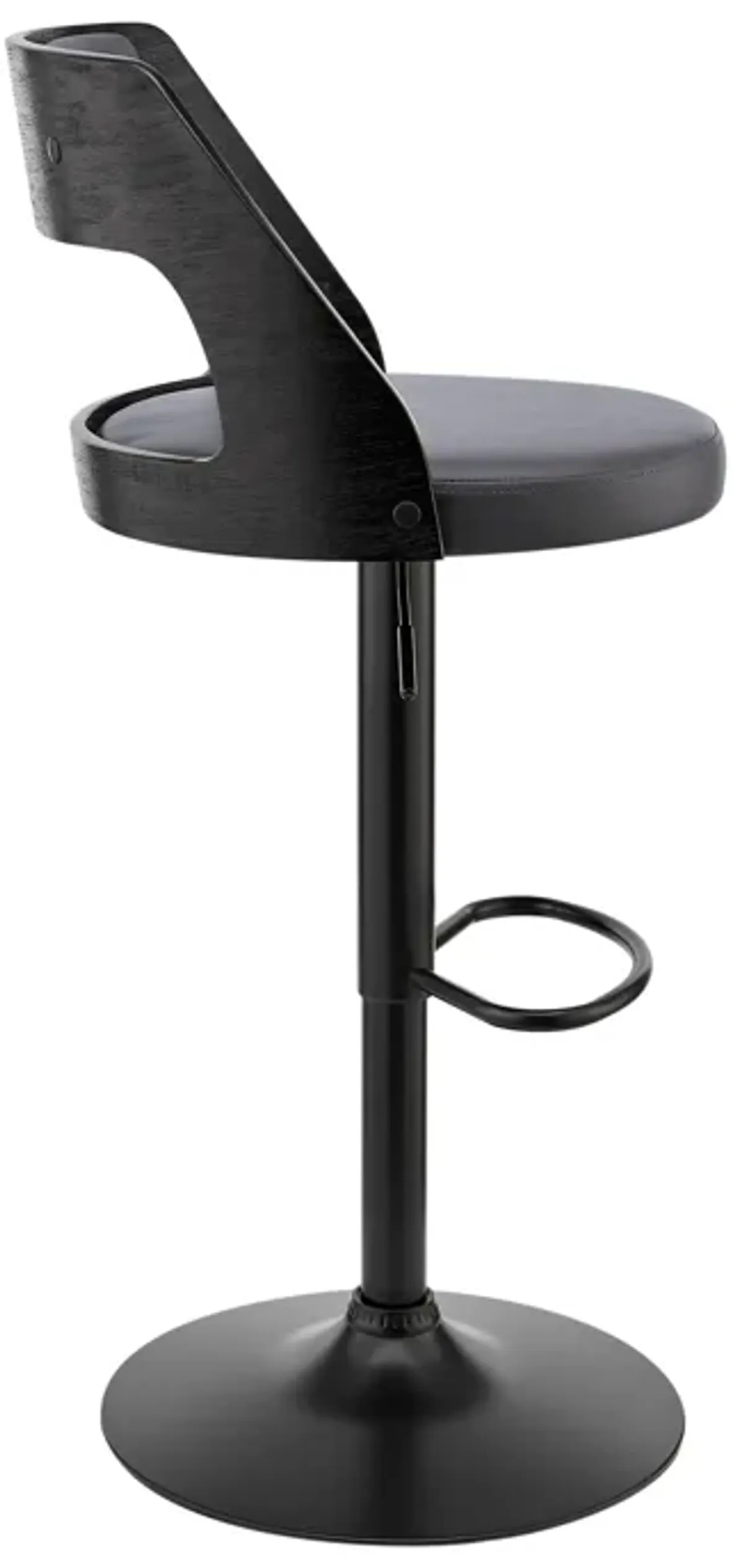 Itzan Adjustable Swivel Grey Faux Leather and Black Wood Bar Stool with Black Base