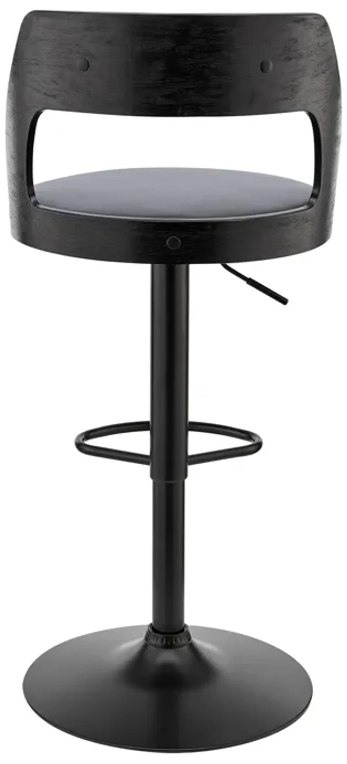 Itzan Adjustable Swivel Grey Faux Leather and Black Wood Bar Stool with Black Base